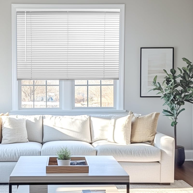 CHICOLOGY Mini Blinds for Indoor Windows â€“ 36"W x 84"H, White Horizontal Vinyl Blinds | Cordless | Easy to Install | Sleek Low-Profile Fit for Doors, Offices, Kitchens & Apartments - Image 1
